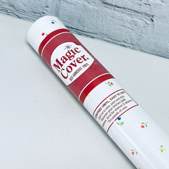 Vtg Magic Cover Draw Shelf Self-Adhesive Vinyl Liner 24'x 18" White W/ Tulips - Picture 2 of 6